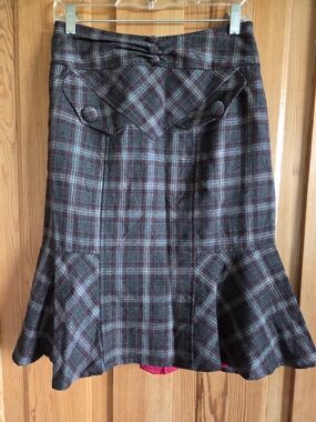 Nanette Lepore Plaid Flared Midi Skirt in Gray and Red